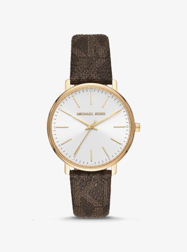Damske Gold-tone Hodinky Michael Kors Pyper Logo and Hnede - Hodinky Michael Kors Nejlevnejsi | AGIBH-6719